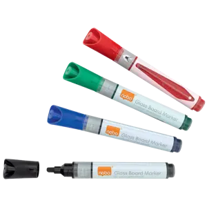 Nobo Liquid Ink Glass Whiteboard Pens Bullet Tip 4 Pack