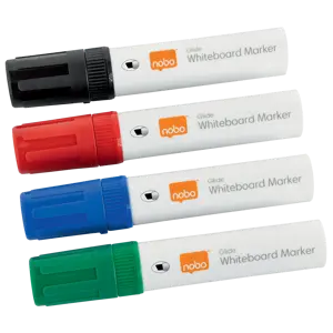 Nobo Glide  Whiteboard Markers, Grote beitelvormige punt, Pak van 4 stuks